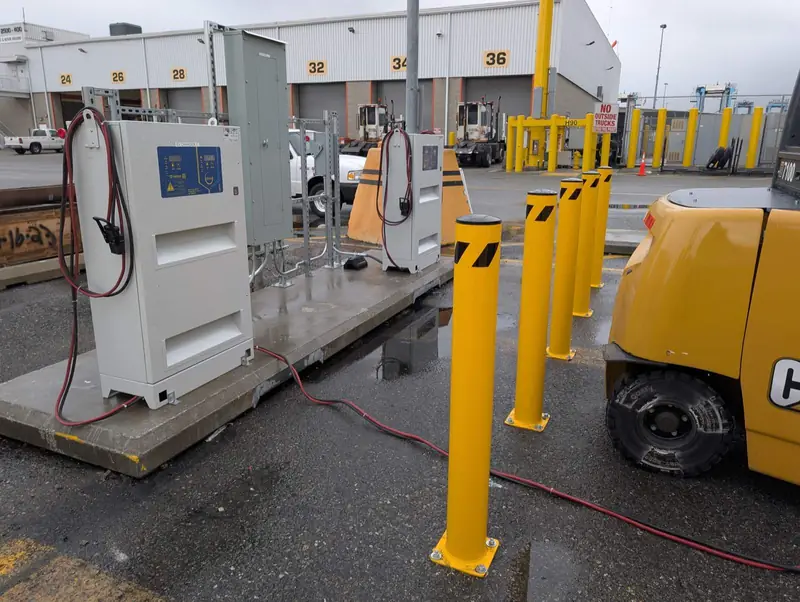 Stanbury outdoor cabinets beside protective bollards